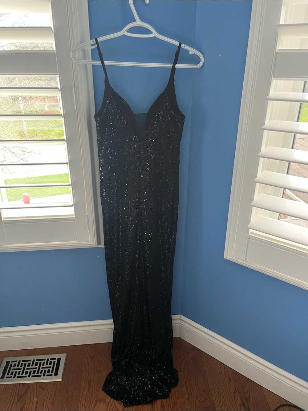 le château Black Sequin Maxi Slip Dress